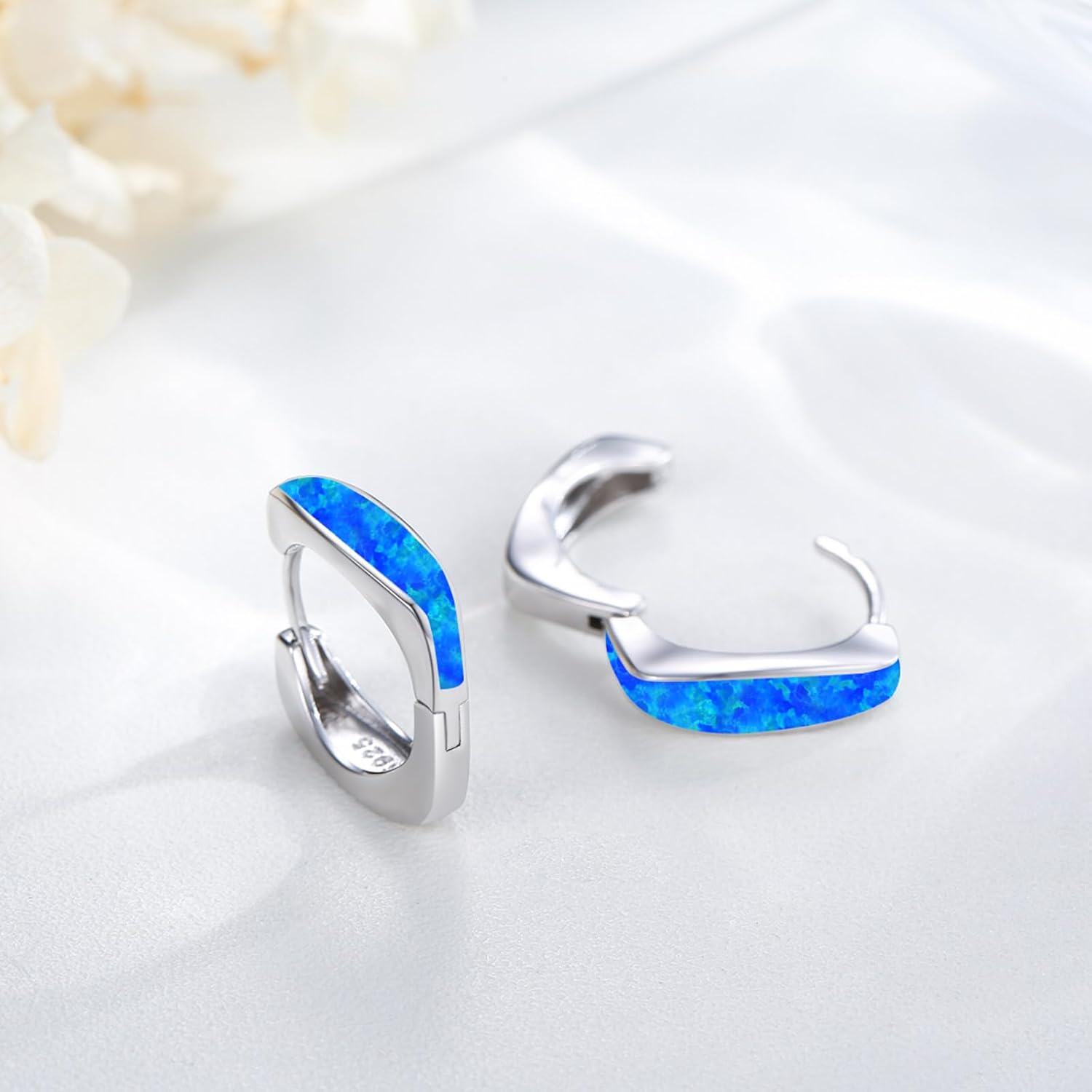 wholesale 925 Sterling Silver Blue Opal Huggie Hoop Earrings with 18K Gold Plating for Women-0-1