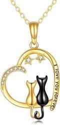 wholesale 14K Gold Heart-Shaped Pendant with Cats and Stars - Love You Forever Necklace-0-0