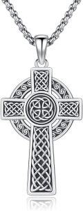 wholesale 925 Sterling Silver  Celtic Knot Cross Necklace Pendant with Chain for Men Women  (Silver)-0-0
