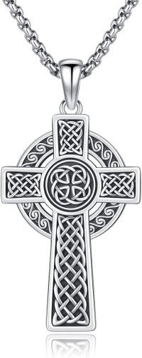 wholesale 925 Sterling Silver  Celtic Knot Cross Necklace Pendant with Chain for Men Women  (Silver)-A-Celtic Knot Cross