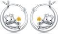 wholesale  925 Sterling Silver & 18k Gold Plated Pig Hoop Earrings with Sunflower, 15mm Cute Pig Jewelry Gifts for Women-0-0