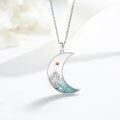 wholesale 925 Sterling Silver Crescent Moon Turquoise Mountain Pendant Necklace for Women Girls-0-2