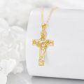 wholesale 14K Gold Hummingbird & Sunflower Vine Cross Pendant Necklace - Christian  for Women and Men-0-1