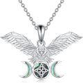 wholesale 925 Sterling Silver Triquetra Triple Moon Goddess Talisman Pendant Necklace with Labradorite Stone and Winged Owl Charm for Women Men-0-0