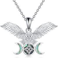 wholesale 925 Sterling Silver Triquetra Triple Moon Goddess Talisman Pendant Necklace with Labradorite Stone and Winged Owl Charm for Women Men-Flying Eagle Abalone Necklace