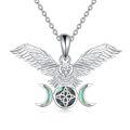wholesale 925 Sterling Silver Triquetra Triple Moon Goddess Talisman Pendant Necklace with Labradorite Stone and Winged Owl Charm for Women Men-0-0