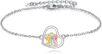 wholesale 925 Sterling Silver Heart-Shaped Three Sisters Charm Bracelet - Friendship  for Women-Three Sisters Heart Bracelet