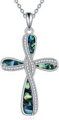 wholesale 925 Sterling Silver Abalone Shell Inlay Infinity Cross Pendant Necklace for Women and Men-0-0