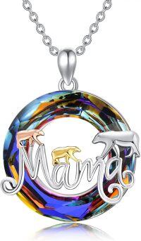 wholesale 925 Sterling Silver Rainbow Crystal Mama Bear Pendant Necklaces for Women - Mother's Day Gifts-bear 1