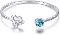 wholesale 925 Sterling Silver Simulated Birthstone Stethoscope Cuff Bracelet for Nurse Doctor Gifts-Simulated Aquamarine