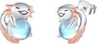 wholesale 925 Sterling Silver Moonstone Axolotl Stud Earrings-Axolotl 2