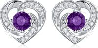 wholesale 925 Sterling Silver Birthstone Heart Stud Earrings Jewelry Gifts for Women-Silver-02-Feb-Zirconia