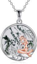 wholesale 925 Sterling Silver Green Moss Agate Mermaid Pendant Necklaces for Women Ocean Life s 45cm Chain Length-0-0