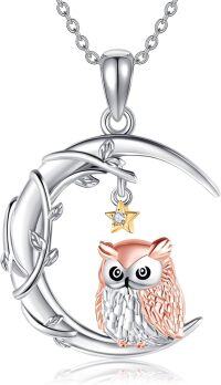 wholesale 925 Sterling Silver Owl on Branch Crescent Moon Star Pendant Necklace Gift for Women Mom Wife-OWL