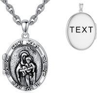 wholesale Sterling Silver Photo Locket Saint Pendant Necklace Religious Jewelry Gift-Customized Text Virgin Mary-Locket Only Virgin Mary-Customized Photos+Test Virgin Mary-Customized Photos Virgin Mary