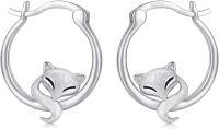 wholesale 925 Sterling Silver Fox Head Huggie Hoop Earrings for Sensitive Ears-Fox