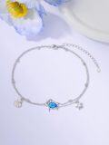 wholesale 925 Sterling Silver Blue Opal Evil Eye Sea Turtle Starfish Shell Charm Ankle Anklet-0-1