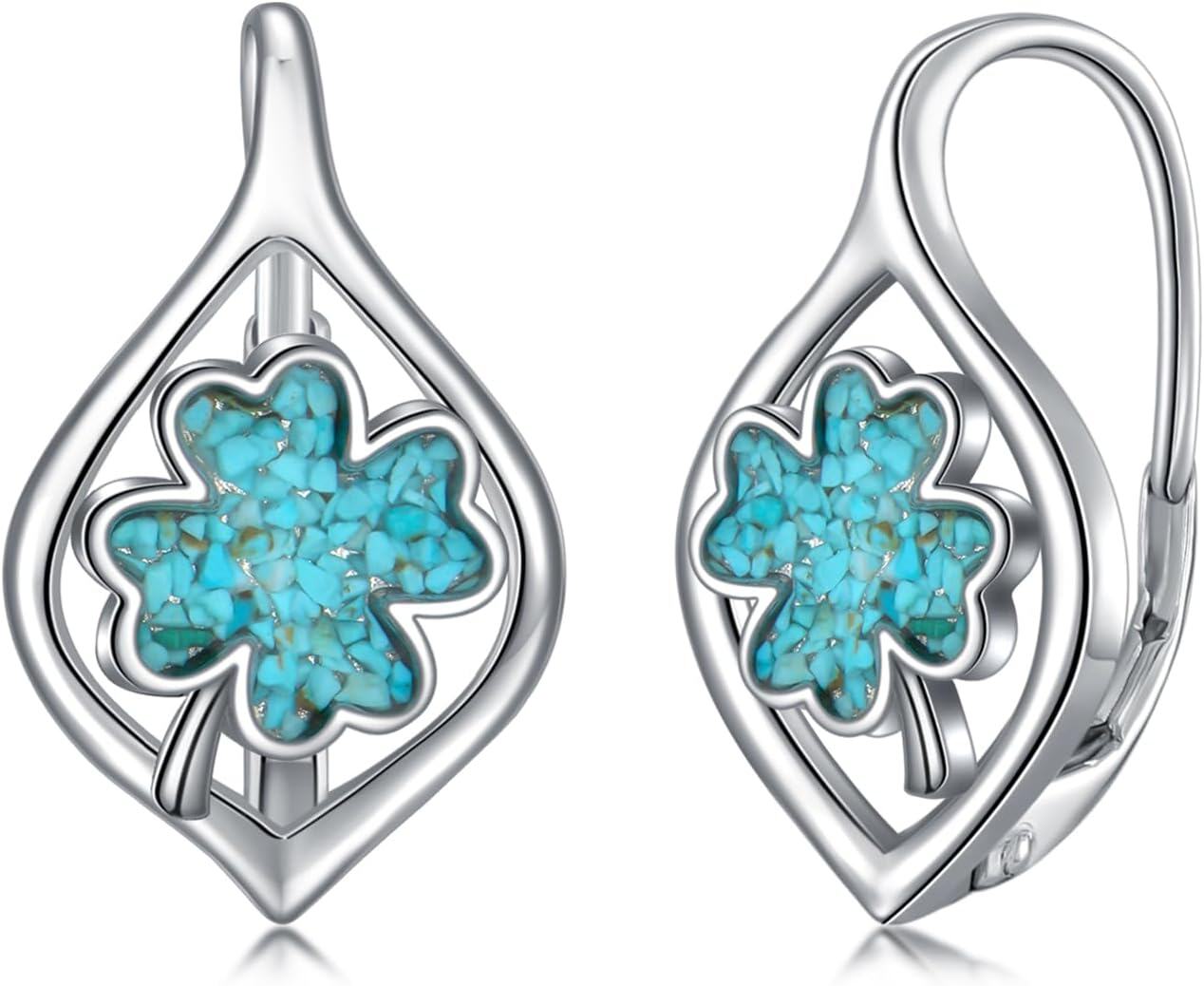 Sterling Silver Turquoise St Patrick s Day Dangle Earrings-0-1