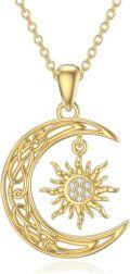 wholesale 14K Gold Crescent Moon Sun Tree Of Life Black Cat Charm Necklace-0-0
