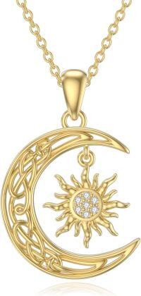 wholesale 14K Gold Crescent Moon Sun Tree Of Life Black Cat Charm Necklace-Moon