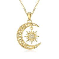 wholesale 14k Gold Celtic Crescent Moon Sun Pendant Necklace With Cubic Zirconia For Women-Moon