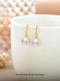 wholesale 14K Gold White Freshwater Pearl Drop Earrings with Diamond Accents-0-3