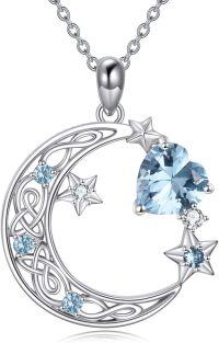 wholesale Sterling Silver Garnet Crescent Moon Star Necklace for Mom Daughter Wife Girlfriend Celtic Jewelry Gift-Light Blue