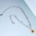 wholesale 925 Sterling Silver Gold Plated Evil Eye Daisy Sunflower Charm Anklet for Women Girls  6-8 Adjustable Chain Length-0-4