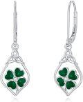 wholesale 925 Sterling Silver Green Enamel Four-Leaf Clover Drop Earrings for Women Irish Lucky Charm Jewelry St Patricks Day Gift-0-0