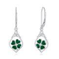 wholesale 925 Sterling Silver Green Enamel Four-Leaf Clover Drop Earrings for Women Irish Lucky Charm Jewelry St Patricks Day Gift-0-0