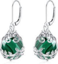 wholesale Sterling Silver Peridot Moonstone Purple Crystal Dangle Earrings-Malachite