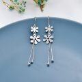 wholesale Silver Flower Threader Earrings for Women - Long Chain Hypoallergenic Tassel Earrings Fashion Jewelry-0-3