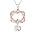 wholesale 925 Sterling Silver Interlocking Heart 80 Birthday Necklace Two Tone Rose Gold Cubic Zirconia-0-0