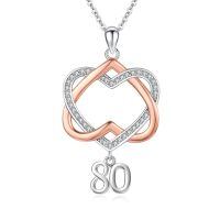 wholesale 925 Sterling Silver Dual-tone Heart Pendant With '80' Charm And Zircon Accents-80th