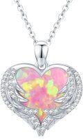 wholesale 925 Sterling Silver Pink Opal Heart with Wings Pendant Necklaces - Dainty s for Her-0-0