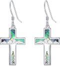 wholesale 925 Sterling Silver Abalone Shell Mountain Mustard Seed Cross Drop Earrings-0-0