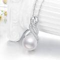 wholesale 925 Sterling Silver Infinity Freshwater Pearl and Cubic Zirconia Pendant Necklace for Women-0-1
