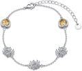 wholesale 925 Sterling Silver Heart-Shaped Citrine Stone Flower Charm Bracelet Gift for Women and Girls-0-0
