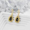 wholesale Gold-Plated 925 Sterling Silver Black Onyx Teardrop Filigree Leverback Drop Earrings-0-2