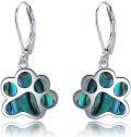 wholesale 925 Sterling Silver Abalone Shell Inlay Paw Print Leverback Earring for Women Girls Animal Lover Gift-0-0