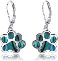 wholesale 925 Sterling Silver Abalone Shell Inlay Paw Print Leverback Earring for Women Girls Animal Lover Gift-Abalone shell paw
