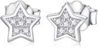 wholesale 925 Sterling Silver Cubic Zirconia Star Moon Heart Stud Earrings (I1-I3)-Styel1：1\/10cttw Diamond Star earrings
