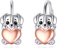 wholesale 925 Sterling Silver Leverback Earrings with Dog and Heart Design for Women-Puppy heart