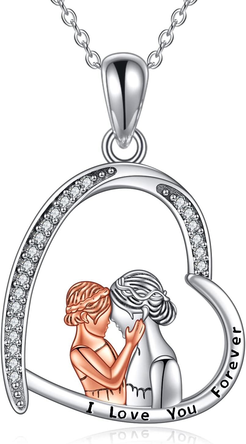 Sterling Silver Stone Mother Daughter Necklace Gift for Mom-L-mother and daughter