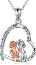 wholesale 925 Sterling Silver Heart-Shaped Pendant with Mother and Daughter Design - I Love You Forever Necklace Gift for Mom-0-0