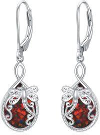 wholesale Sterling Silver Blue White Black Red Opal Dragonfly Leverback Dangle Earrings-Dragonfly-Black Opal