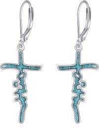wholesale 925 Sterling Silver Turquoise Stone Cross Dangle Drop Earrings for Women-Turquoise Faith