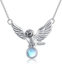 wholesale 925 Sterling Silver Moonstone Pendant with Flying Owl Charm - Mothers Day Gift for Her-Owl