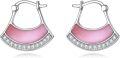 wholesale 925 Sterling Silver Pink Mother of Pearl & Cubic Zirconia Small Fan Hoop Earrings-0-0