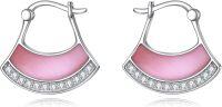 wholesale 925 Sterling Silver Pink Mother of Pearl & Cubic Zirconia Small Fan Hoop Earrings-Pink opal hoop earrings
